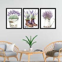 Kit 3 Quadros Jardim - Lavanda 24x18cm - com vidro