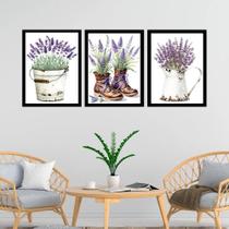 Kit 3 Quadros Jardim - Lavanda 45X34Cm - Com Vidro Kit 3 Quadros Jardim - Lavanda 45X34Cm - Com Vidro