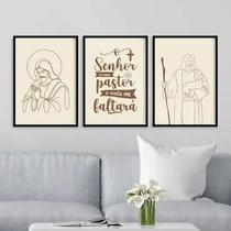 Kit 3 Quadros Jesus - O Senhor é Meu Pastor 45x34cm - com vidro