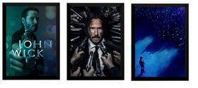 Kit 3 Quadros John Wick Arte Filmes Posters Moldurados