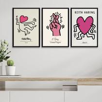 Kit 3 Quadros Keith Haring - Sorte No Amor 24X18Cm - Vidro