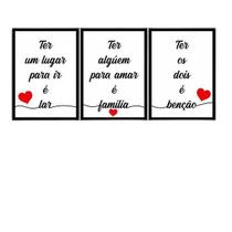 Kit 3 Quadros Lar, Família, Benção - Branco 33X24Cm Preta