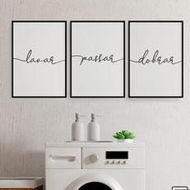 Kit 3 Quadros Lavanderia Lavar Passar Dobrar 45X34Cm Branca Kit 3 Quadros Lavanderia Lavar Passar Dobrar 45X34Cm Branca