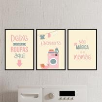 Kit 3 Quadros Lavanderia Mágica 33X24Cm - Com Vidro Preta Kit 3 Quadros Lavanderia Mágica 33X24Cm - Com Vidro Preta