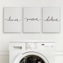 Kit 3 Quadros Lavar Passar Dobrar 24X18Cm Com Vidro - Branca