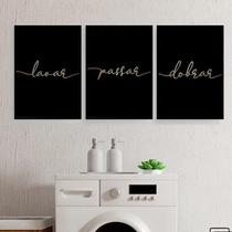 Kit 3 Quadros Lavar Passar Dobrar 24X18Cm Vidro - Branca