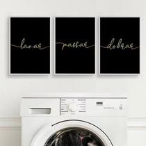 Kit 3 Quadros Lavar Passar Dobrar Lavanderia 33X24Cm Preta