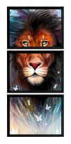 Kit 3 Quadros Leão Borboletas Linda Arte Color Kit 3 Quadros Leão Borboletas Linda Arte Color