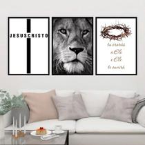 Kit 3 Quadros Leão Jesus Cristo 33x24cm - com vidro Kit 3 Quadros Leão Jesus Cristo 33x24cm - com vidro