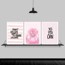 Kit 3 Quadros Leão Rosa Yes You Can 33x24cm - com vidro Kit 3 Quadros Leão Rosa Yes You Can 33x24cm - com vidro
