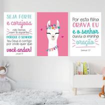 Kit 3 Quadros Lhama Frases 33X24Cm Moldura Branca