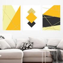Kit 3 Quadros Linhas Douradas - Geométrico 33x24cm - com vidro