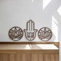 Kit 3 Quadros Lotus e Mão de hamsa em MDF para decoração, Artesanato.
