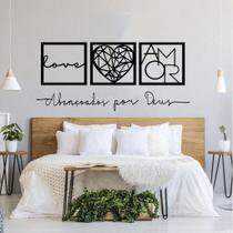 Kit 3 Quadros Love Coração Geométrico Amor + Frase Abençoados por Deus Religioso Mdf Decorativo - MongArte Decor