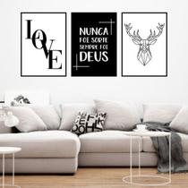 Kit 3 Quadros Love, Deus, Alce 24x18cm Kit 3 Quadros Love, Deus, Alce 24x18cm