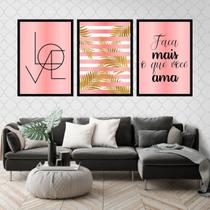 Kit 3 Quadros Love Faça Mais o Que Você Ama 24x18cm - com vidro