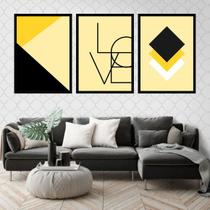 Kit 3 Quadros Love Geométrico Amarelo 33x24cm - com vidro