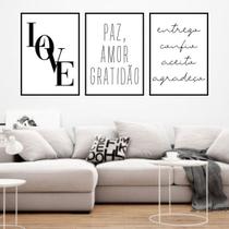 Kit 3 Quadros Love Paz e Amor 24x18cm - com vidro