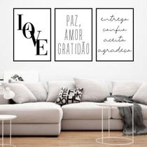 Kit 3 Quadros Love Paz e Amor 24x18cm Kit 3 Quadros Love Paz e Amor 24x18cm