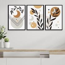Kit 3 Quadros Luas E Estrelas Boho 45X34Cm - Com Vidro