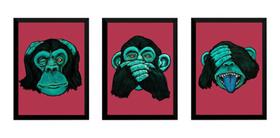 Kit 3 Quadros Macacos Sábios Arte Provérbio Japonês Kit 3 Quadros Macacos Sábios Arte Provérbio Japonês