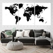 Kit 3 Quadros Mapa Mundi Preto 24x18cm - com vidro