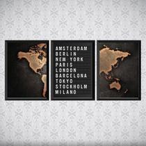 Kit 3 Quadros Mapa Placa De Aeroporto 33x24cm