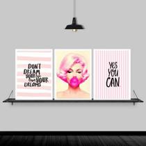 Kit 3 Quadros Marilyn Life Your Dreams 33X24Cm Moldura Preta