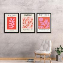 Kit 3 Quadros Matisse Coral Floral 45x34cm - com vidro