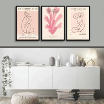 Kit 3 Quadros Matisse Mulheres Coral - Rosa 33X24Cm - Vidro