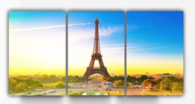 Kit 3 Quadros MDF Torrei Eiffel Paris Monumentos Históricos Decoração