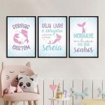 Kit 3 Quadros Menina - Sereias Existem 24x18cm