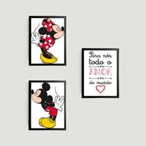 Kit 3 Quadros Mickey e Minnie Todo o Amor 45x34cm - com vidro Kit 3 Quadros Mickey e Minnie Todo o Amor 45x34cm - com vidro