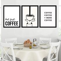 Kit 3 Quadros Minimalistas Café - Coffee 45x34cm - com vidro