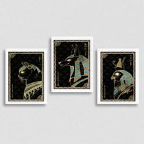 Kit 3 Quadros Místicos Animais Egípcios 24x18cm - com vidro Kit 3 Quadros Místicos Animais Egípcios 24x18cm - com vidro