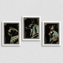 Kit 3 Quadros Místicos Animais Egípcios 45X34 C/Vidro Branca