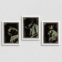 Kit 3 Quadros Místicos Animais Egípcios 45X34 Moldura Branca