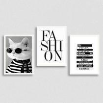 Kit 3 Quadros Moda Fashion Gatinho 45x34cm Kit 3 Quadros Moda Fashion Gatinho 45x34cm