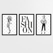 Kit 3 Quadros Moda Feminina Fashion 45x34cm - com vidro Kit 3 Quadros Moda Feminina Fashion 45x34cm - com vidro