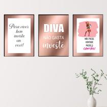 Kit 3 Quadros Moda Rose Gold Loja Roupa Look Fashion 20x28cm Kit 3 Quadros Moda Rose Gold Loja Roupa Look Fashion 20x28cm