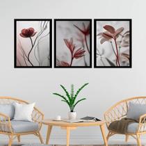 Kit 3 Quadros Modernas Flores Nuances Cinza 24x18cm Kit 3 Quadros Modernas Flores Nuances Cinza 24x18cm