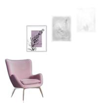 Kit 3 Quadros Modernos Arte Lavanda 24X18Cm - Com Vidro