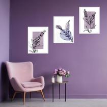 Kit 3 Quadros Modernos Arte Lavanda 33x24cm - com vidro Kit 3 Quadros Modernos Arte Lavanda 33x24cm - com vidro