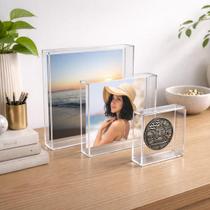 Kit 3 Quadros Moldura Acrílico Transparente Porta Fotos lembranças 10x10x3 15x15x3 e 20x20x3 Kit 3 Quadros Moldura Acrílico Transparente Porta Fotos lembranças 10x10x3 15x15x3 e 20x20x3
