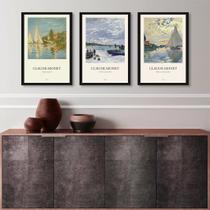 Kit 3 Quadros Monet - Regatas 24x18cm - com vidro