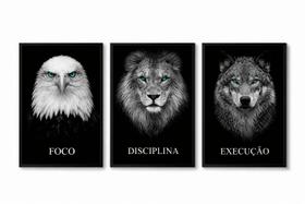 Kit 3 Quadros Motivacionais com Moldura Leao Lobo Aguia para Escritorio Home Office e Sala Kit 3 Quadros Motivacionais com Moldura Leao Lobo Aguia para Escritorio Home Office e Sala
