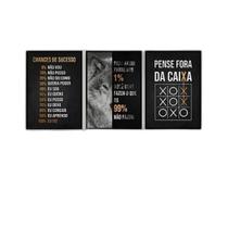 Kit 3 Quadros Motivacionais Empreender 24X18Cm - Vidro Preta