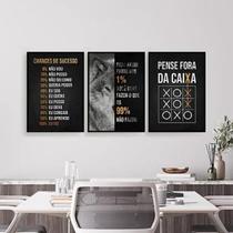 Kit 3 Quadros Motivacionais Empreender 45X34Cm Vidro Branca