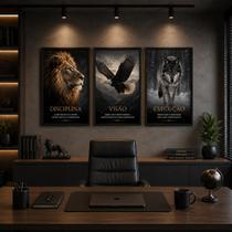 KIT 3 QUADROS MOTIVACIONAIS LEÃO ÁGUIA LOBO DECORATIVO Cor:Preto KIT 3 QUADROS MOTIVACIONAIS LEÃO ÁGUIA LOBO DECORATIVO Cor:Preto