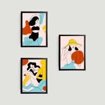 Kit 3 Quadros Mulheres Vamos a La Playa 33x24cm - com vidro